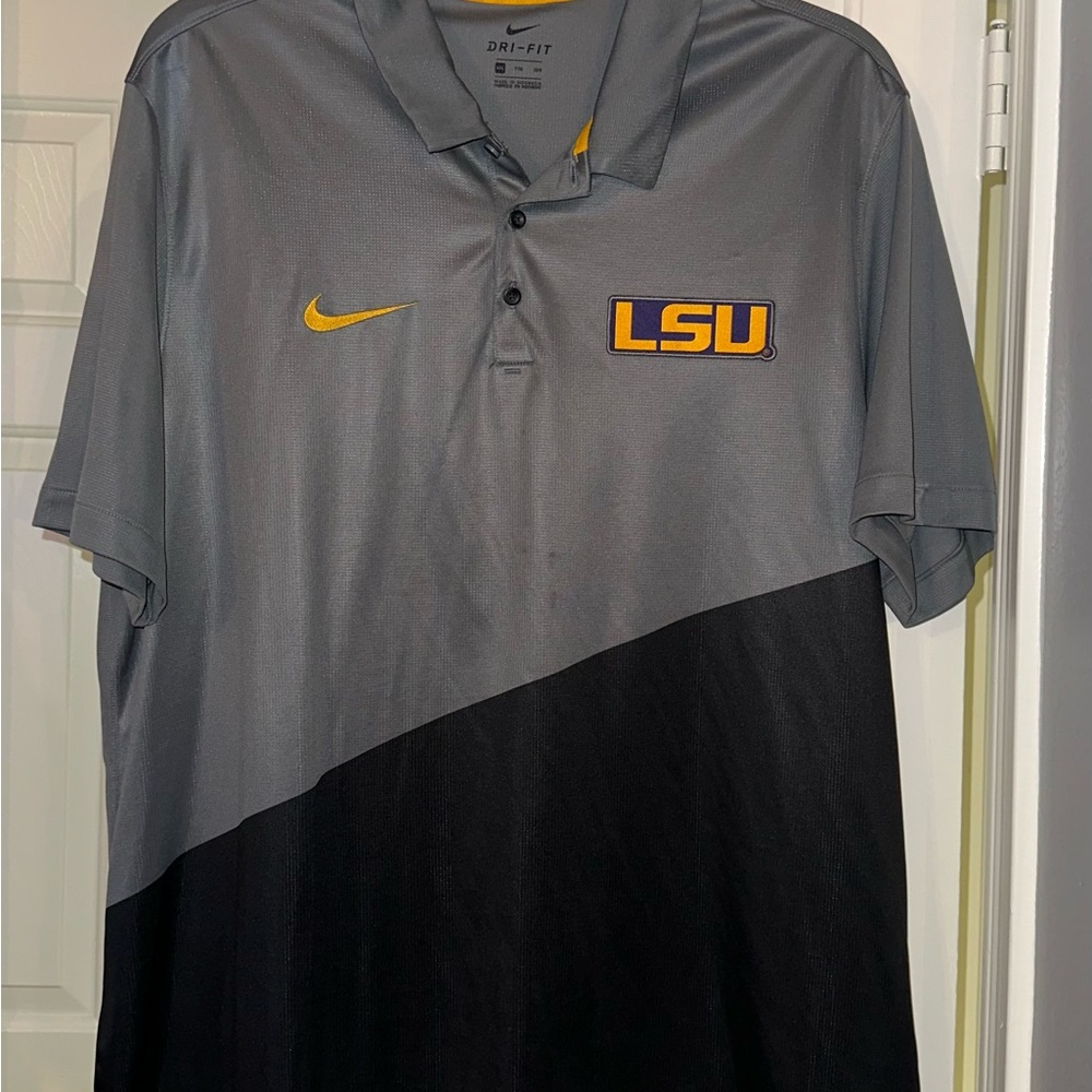 LSU Nike Dri - Fit Men's Polo Shirt with Gold stitching